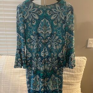 Chaps Blue Sheath Dress with Bell Sleeves